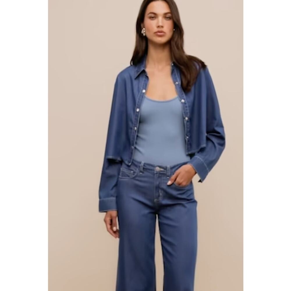 L'AGENCE, NEW, Annette Chambray Shirt, MED - Picture 9 of 11